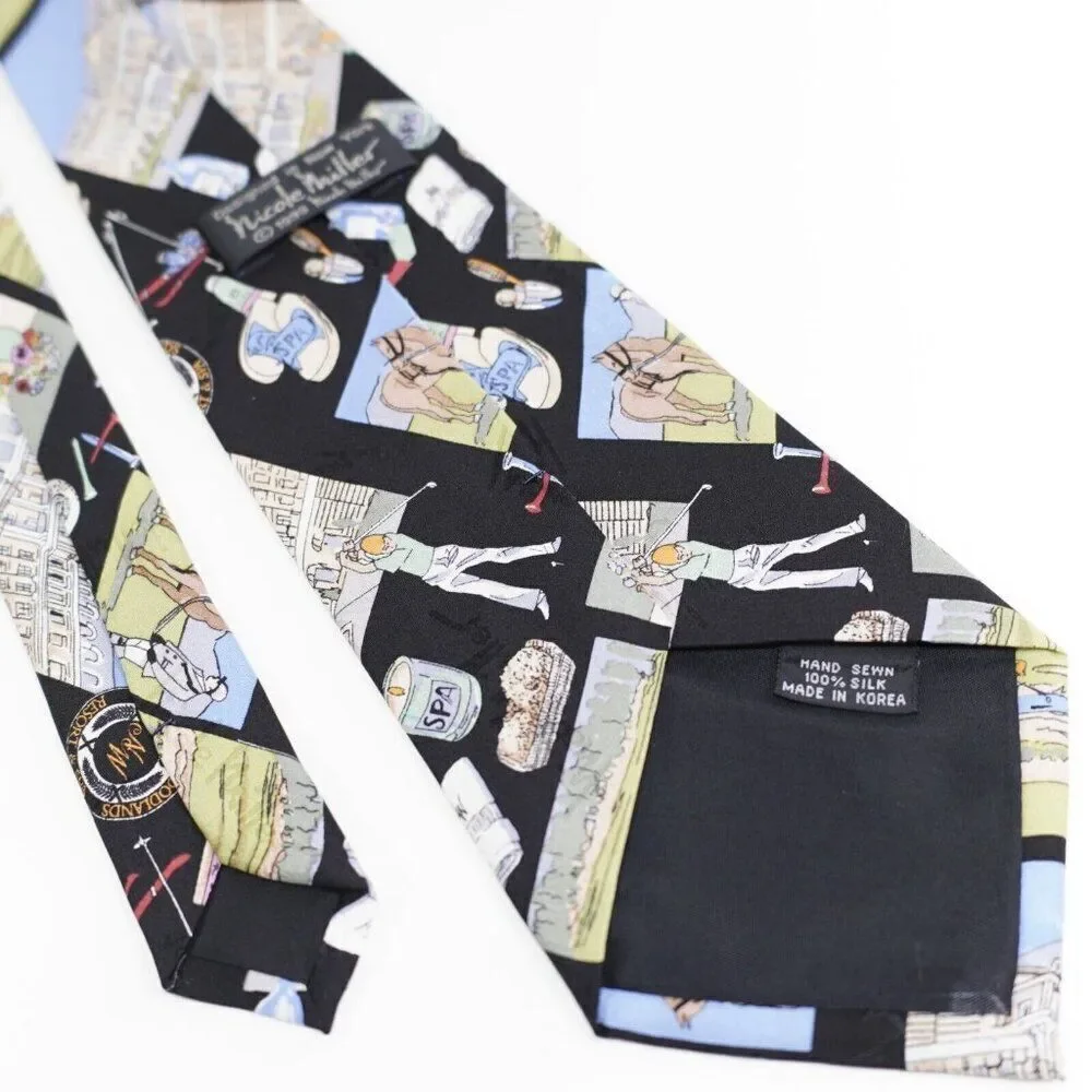Vintage 1999 Nicole Miller Black Novelty Print Woven Wide Tie‎